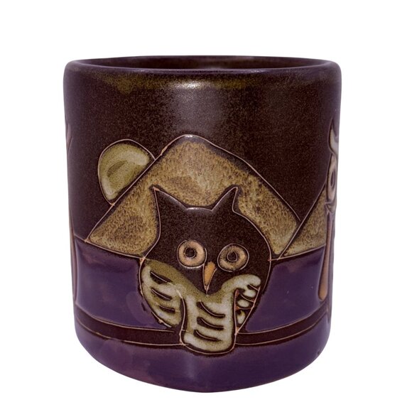 Vintage Mara Handcrafted Ceramic Owl Mug Brown & Purple 12 oz Made In Mexico - Picture 2 of 5